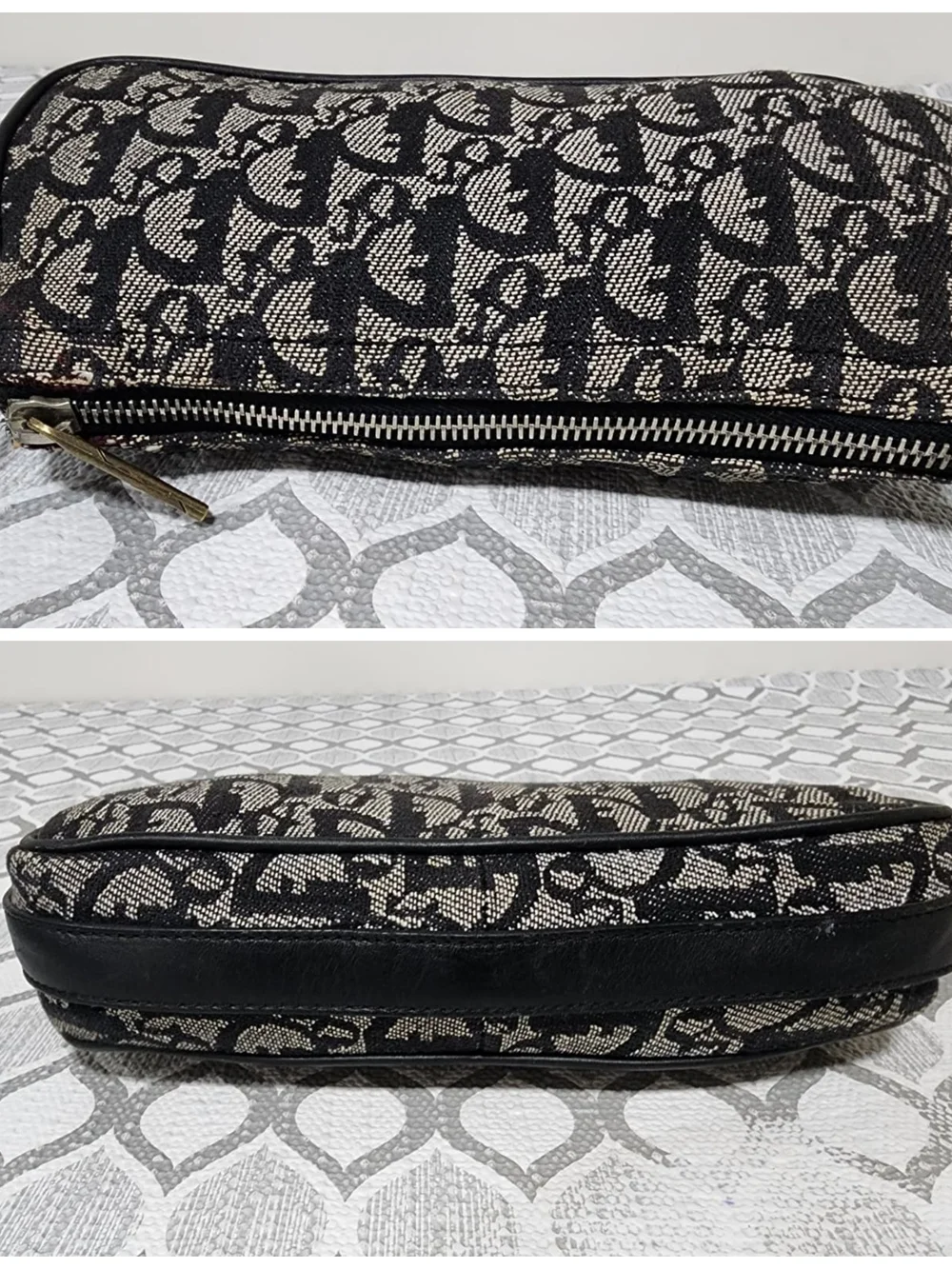 CHRISTIAN DIOR Monogram Shoulder Bag Pochette Black/Grey